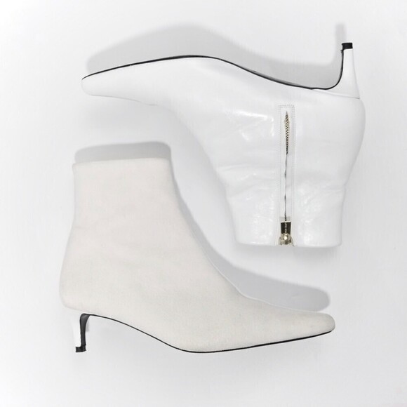 ANINE BING Loren Pointed Toe White Two Tone Leather Ankle Boots Bootie Luxury 7 - Picture 1 of 14